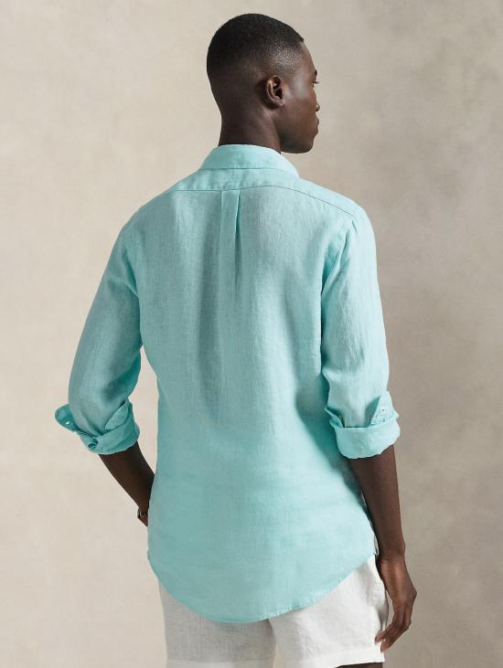 26SS 랄프 로렌 셔츠 Lino Custom Fit Verde Acqua를 입은 Camicia - RALPH LAUREN