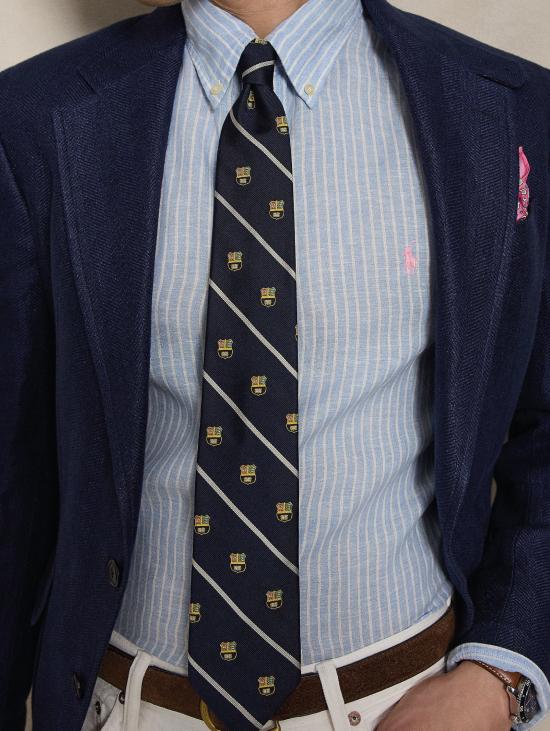 26SS 랄프 로렌 긴팔 셔츠 Lino Custom Fit a Righe Celeste/Bianco를 입은 Camicia - RALPH LAUREN