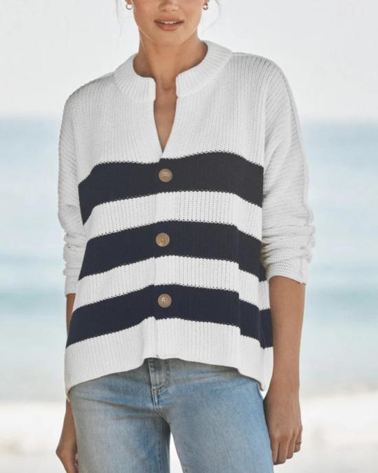  프랭크 앤 에일린 가디건 프랭크 & 아일린 몬테시토 크루넥  화이트/네이비 스트라이프