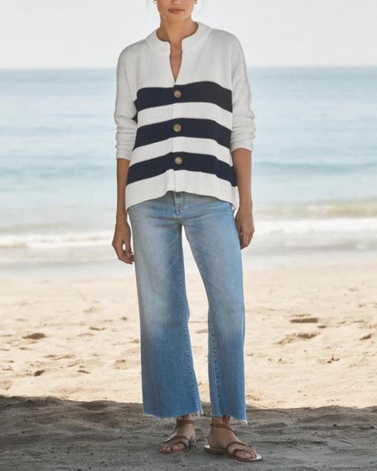  프랭크 앤 에일린 가디건 프랭크 & 아일린 몬테시토 크루넥  화이트/네이비 스트라이프 - FRANK & EILEEN