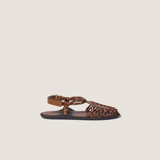 26SS 미우미우 레더 트리밍 샌들 5X615E3ZMLF0L18 F 005 Brown