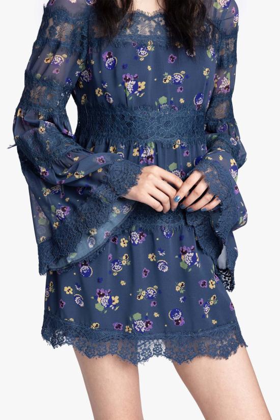  안나 수이 숏 원피스 나이트 블루밍 시폰 드레스 - ANNA SUI