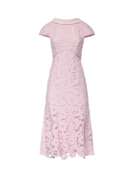  셀프 포트레이트 롱 원피스 레이스 미디 드레스 핑크