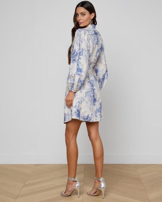  라장스 점프수트 키어스텐 롱 드레스 아이보리/블루 수채화 레이스 페이즐리 - L'AGENCE