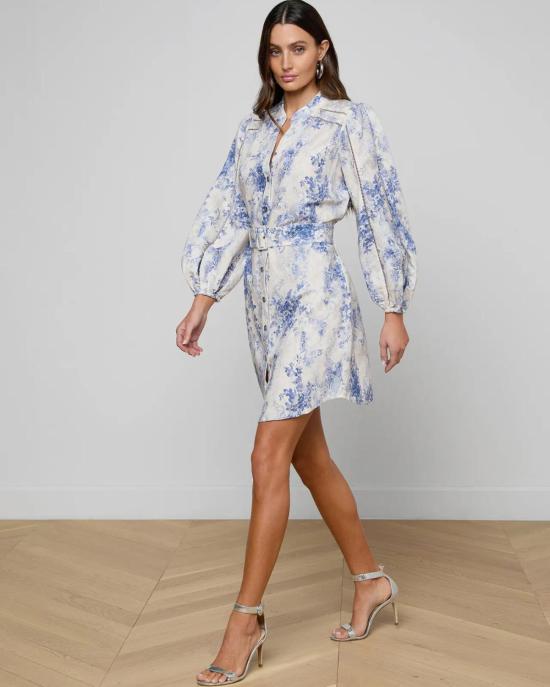  라장스 점프수트 키어스텐 롱 드레스 아이보리/블루 수채화 레이스 페이즐리 - L'AGENCE