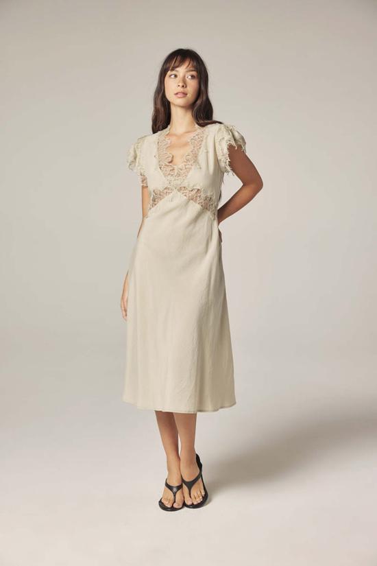  아멘테 롱 원피스 레이스 바이어스 드레스 애쉬 - AMENTE