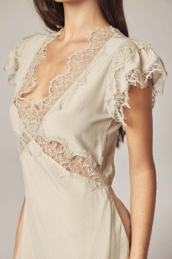  아멘테 롱 원피스 레이스 바이어스 드레스 애쉬 - AMENTE