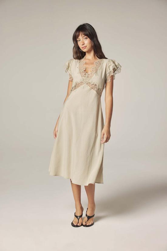  아멘테 롱 원피스 레이스 바이어스 드레스 애쉬 - AMENTE