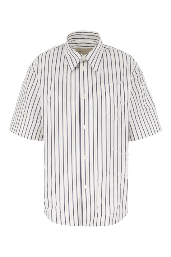26SS 아미 스트라이프 코튼 숏슬리브 아미 드 하트 와이드 셔츠 USH809CO0220 A074 BLANC ENCRE