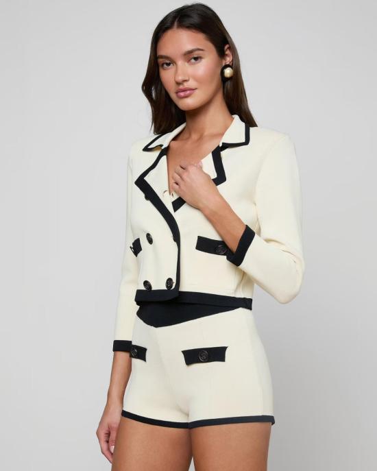  라장스 자켓 자누 니트 크롭 재킷 빈티지 화이트/블랙 - L'AGENCE