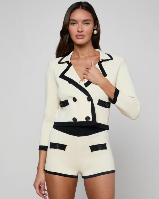  라장스 자켓 자누 니트 크롭 재킷 빈티지 화이트/블랙 - L'AGENCE