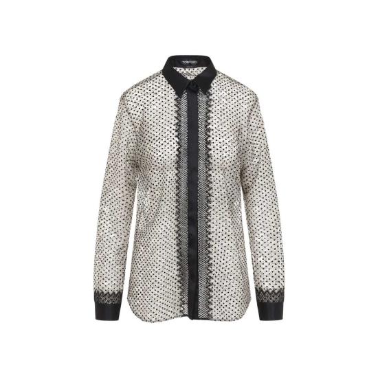  톰포드 블라우스 톰 포드 플록 폴카 도트 셔츠 JNC 누드 블랙 - TOMFORD