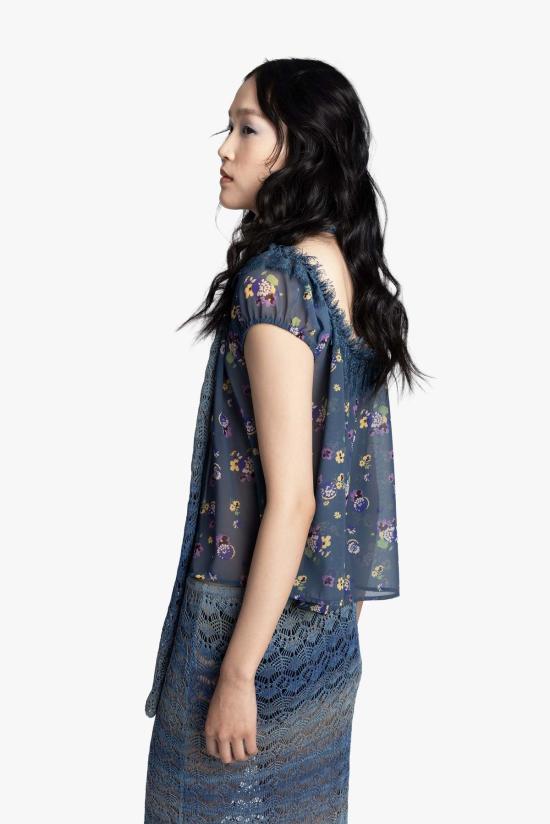  안나 수이 블라우스 안나수이 나이트 블루밍 시폰 탑 - ANNA SUI
