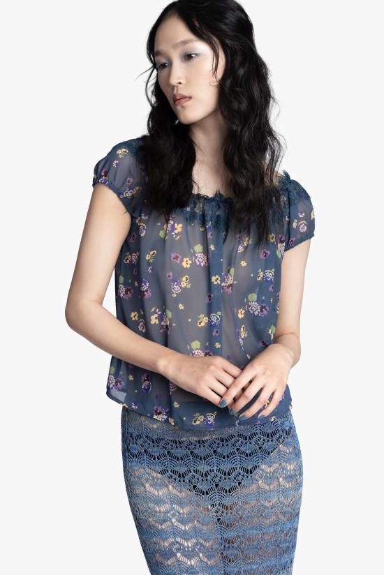  안나 수이 블라우스 안나수이 나이트 블루밍 시폰 탑 - ANNA SUI