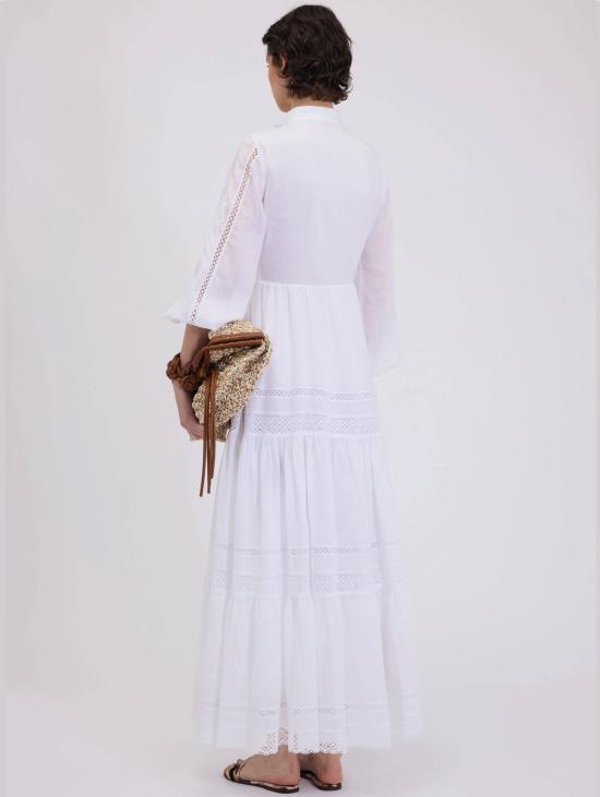 26SS 에르마노 피렌제 롱 원피스 Mussola con Pizzo Crochet Bianco 소재의 Abito Lungo Chemisier - ERMANNO FIRENZE