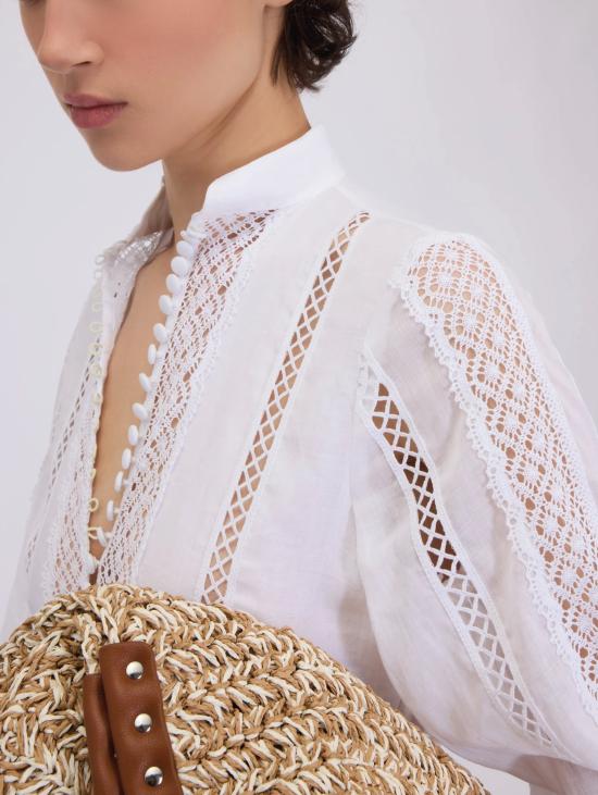 26SS 에르마노 피렌제 롱 원피스 Mussola con Pizzo Crochet Bianco 소재의 Abito Lungo Chemisier - ERMANNO FIRENZE
