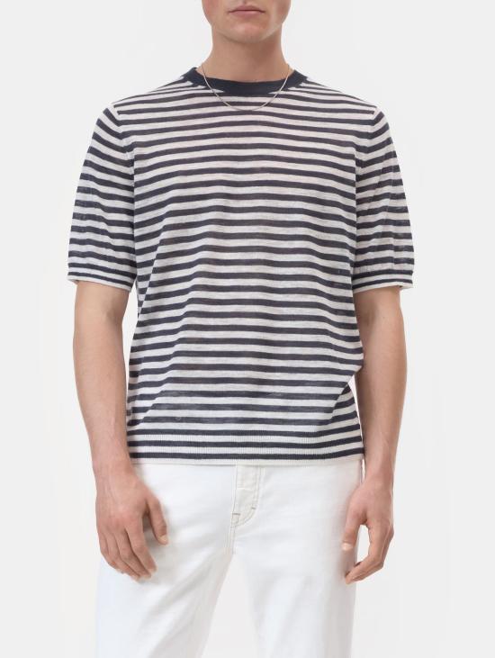 26SS 클로즈드 반팔 티셔츠 미스토 리노 아 리게 블루/비앙코의 말리아