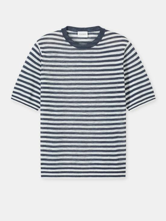 26SS 클로즈드 반팔 티셔츠 미스토 리노 아 리게 블루/비앙코의 말리아 - CLOSED