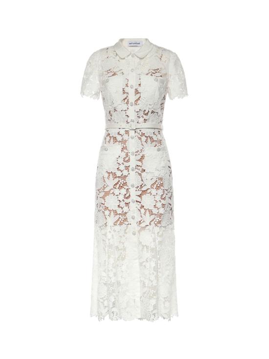  셀프 포트레이트 롱 원피스 레이스 미디 드레스 화이트