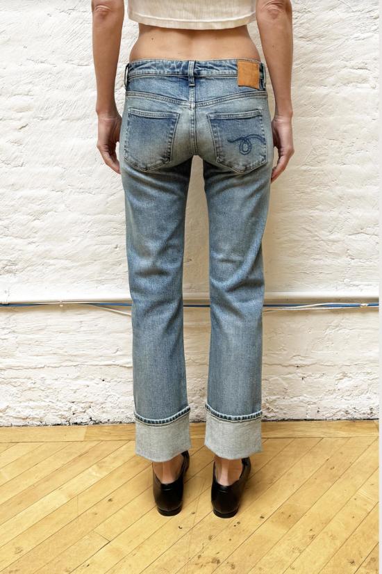  알13 데님 팬츠 R13 커프드 보이 스트레이트 진 라피스 셀비지 블루 - R13