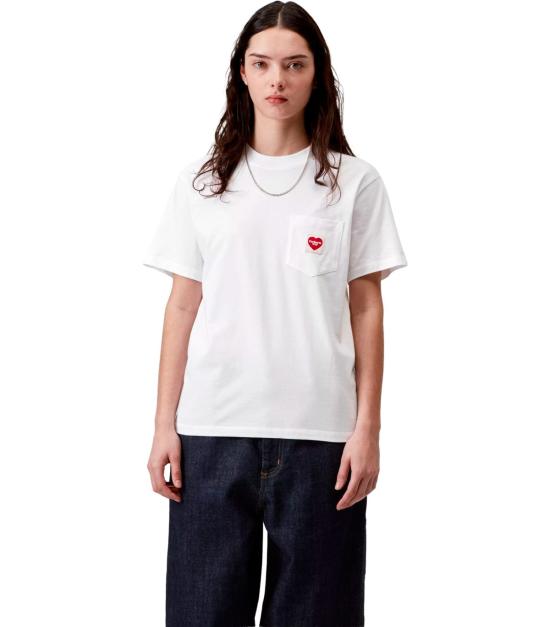 26SS 칼하트 WIP 포켓 하트 숏 슬리브 티셔츠 I032180 1WZ XX XS White - CARHARTT WIP