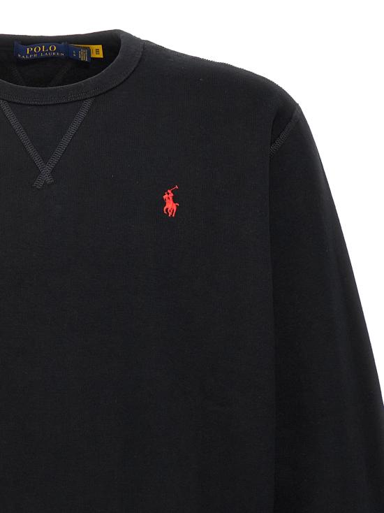 26SS 폴로 랄프로렌 긴팔 티셔츠 자수 로고가 있는 블랙 스웨트셔츠 - POLO RALPH LAUREN