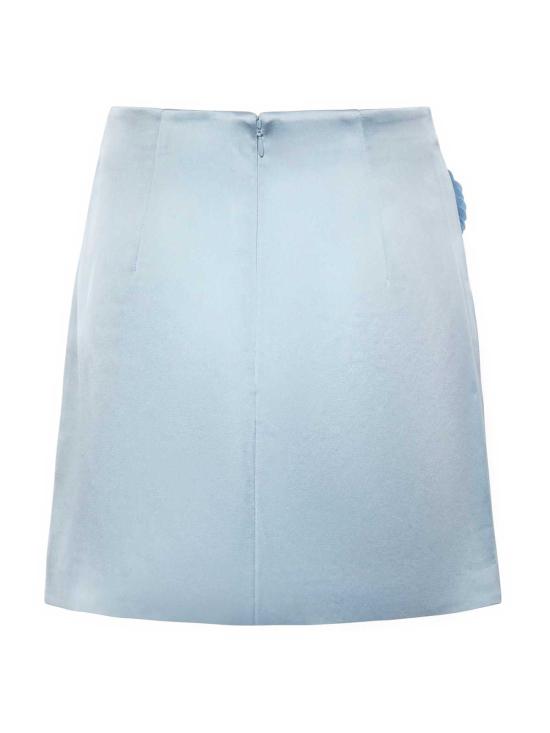  셀프 포트레이트 숏 스커트 새틴 미니 스커트 (꽃무늬 아플리케 장식, 블루) - SELF PORTRAIT