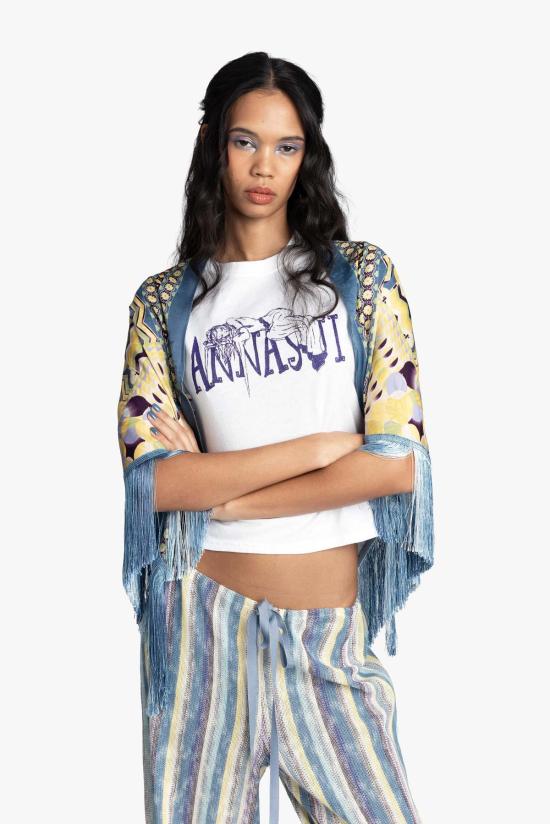  안나 수이 머플러/스카프 푸에블로 데코 보더 프린지 숄