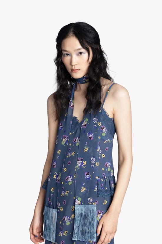  안나 수이 머플러/스카프 안나수이 나이트 블루밍 시폰 프린지 스카프 - ANNA SUI