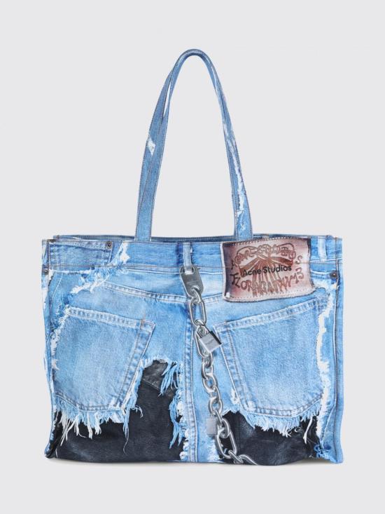 26SS 아크네 스튜디오 데님 프린트 토트 C10270 863 Blue - ACNE STUDIOS