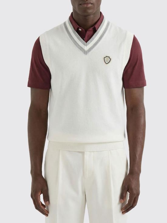 26SS 브루넬로 쿠치넬리 로고 장식 코튼 니트 베스트 M29203607F CJ068 White