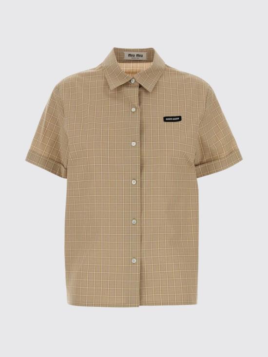 26SS 미우미우 체크 코튼 포플린 로고 패치 반팔 셔츠 MK1933SOOO183A F0627 White