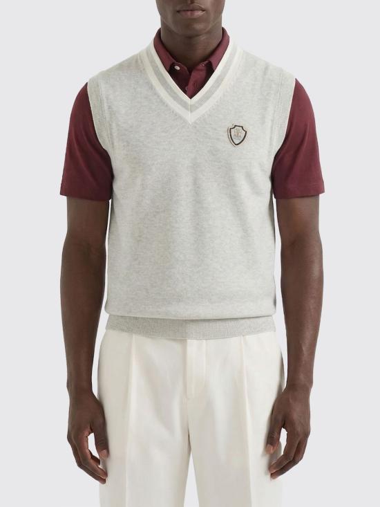 26SS 브루넬로 쿠치넬리 로고 장식 코튼 니트 베스트 M29203607F CI807 Grey