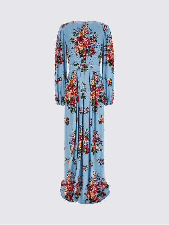 26SS 돌체앤가바나 로즈 부케 프린트 샤무스 드레스 F610PTFSA8P HC5ZO Blue - DOLCE & GABBANA