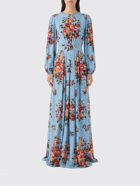 26SS 돌체앤가바나 로즈 부케 프린트 샤무스 드레스 F610PTFSA8P HC5ZO Blue