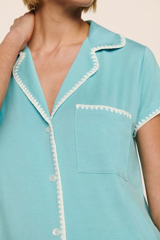  에버제이 라운지 웨어 프리다 쇼티 PJ 세트 블루 라군/아이보리 - EBERJEY