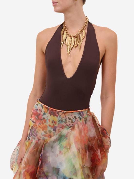  짐머만 바디수트 티셔츠 Zimmermann 루나 홀터 바디수트 - ZIMMERMANN