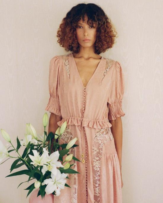  씨뉴욕 롱 원피스 Sea Ny Ethel 솔리드 퍼프 슬리브 미디 드레스