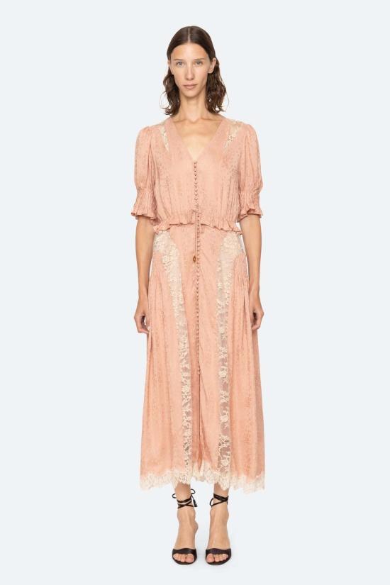  씨뉴욕 롱 원피스 Sea Ny Ethel 솔리드 퍼프 슬리브 미디 드레스 - SEA NY