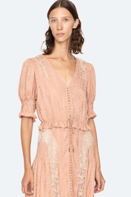  씨뉴욕 롱 원피스 Sea Ny Ethel 솔리드 퍼프 슬리브 미디 드레스 - SEA NY