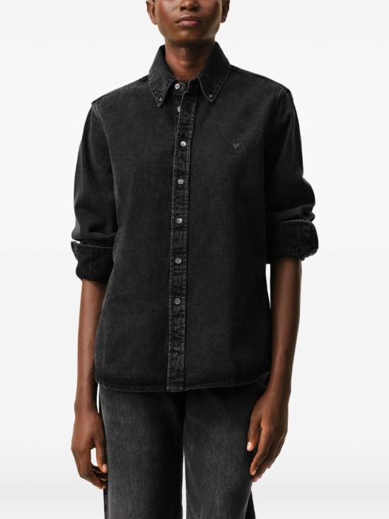 26SS 아미 톤온톤 하트 로고 데님 코튼 버튼 다운 셔츠 USH785 DE0125 031 USED BLACK DOM - AMI