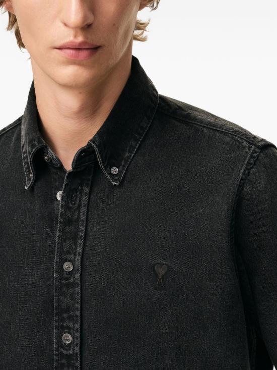 26SS 아미 톤온톤 하트 로고 데님 코튼 버튼 다운 셔츠 USH785 DE0125 031 USED BLACK DOM - AMI