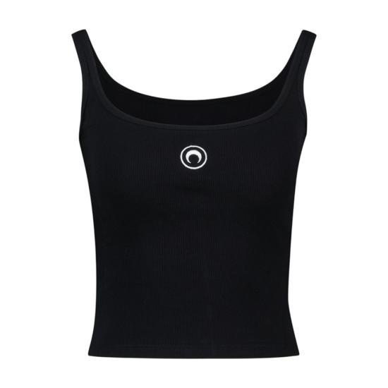 26SS 마린세르 문 로고 리브드 저지 크롭드 탱크탑 WTO507ACJER0011 BK99 BLACK DOM