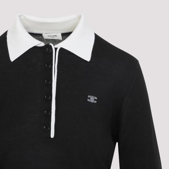 26SS 셀린느 파인 캐시미어 실크 폴로 스웨터 RX0FD0W27 38OF BLACK WHITE - CELINE