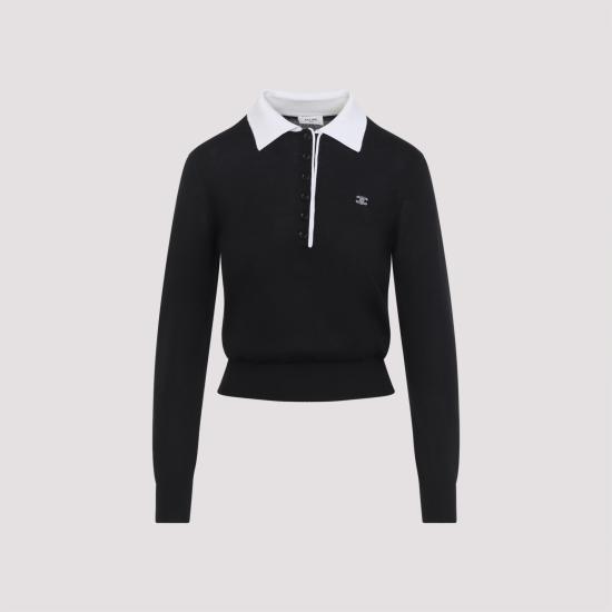 26SS 셀린느 파인 캐시미어 실크 폴로 스웨터 RX0FD0W27 38OF BLACK WHITE - CELINE