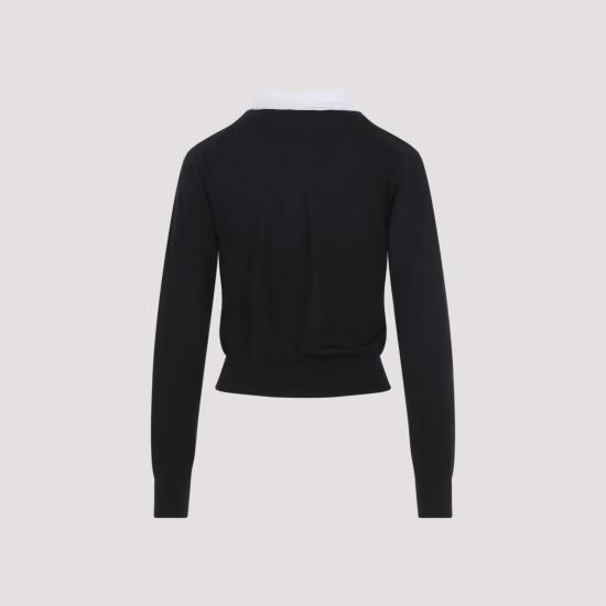 26SS 셀린느 파인 캐시미어 실크 폴로 스웨터 RX0FD0W27 38OF BLACK WHITE - CELINE