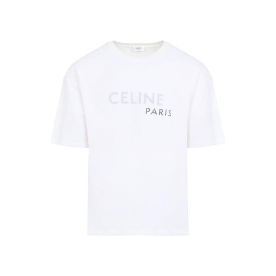 26SS 셀린느 더블 레이어드 티셔츠 파인 코튼 저지 RX0DT0F17 01OB OFF WHITE BLACK - CELINE