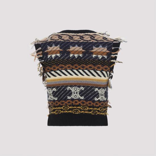 26SS 셀린느 자카드 캐시미어 탑 RY0LU0V65 19BD BROWN GREY - CELINE