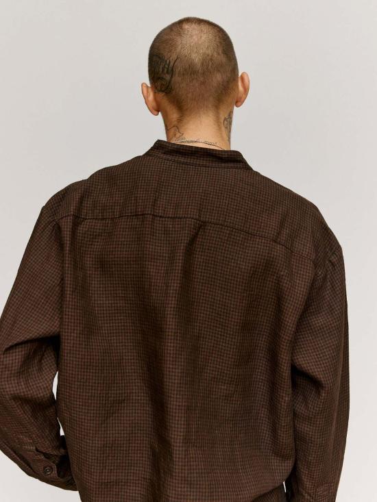  Evan Kinori 폴로 티셔츠 에반 키노리 브라운 & 블랙 로그우드 오버다이 린넨 팝오버 셔츠 - OTHER BRANDS