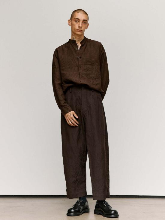  Evan Kinori 폴로 티셔츠 에반 키노리 브라운 & 블랙 로그우드 오버다이 린넨 팝오버 셔츠 - OTHER BRANDS